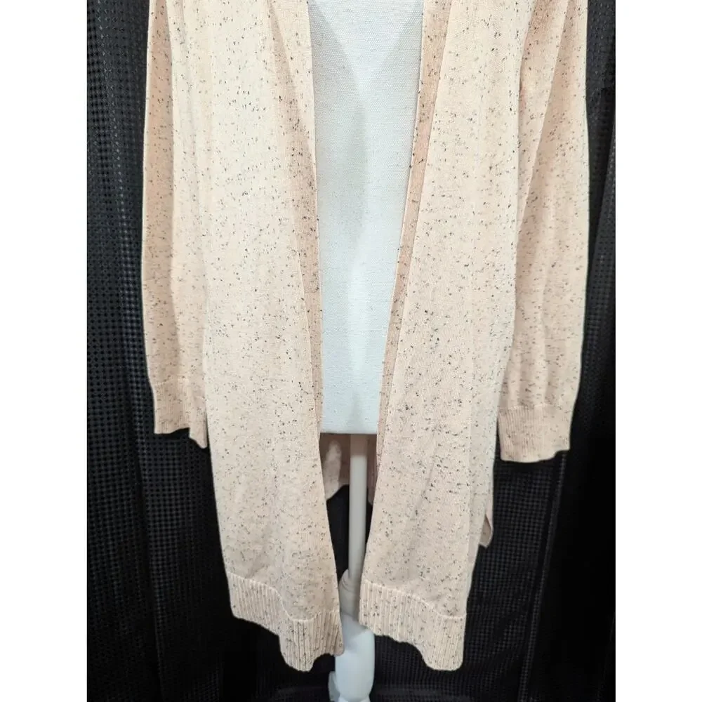 VERVE AMI! SHELL/CORAL PINK & BLACK MARLED LIGHTWEIGHT DUSTER SWEATER! SZ L - Picture 5 of 9
